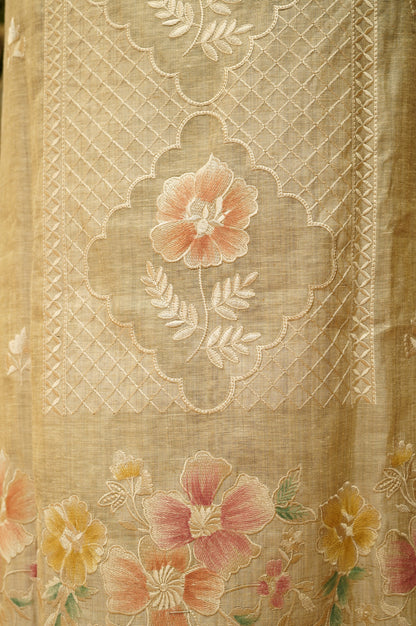 Beige Khadi Chanderi Suit with Embroidery