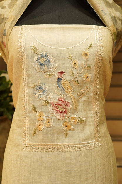 Beige Khadi Chanderi Suit with Embroidery