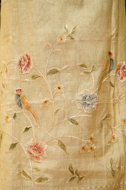 Beige Khadi Chanderi Suit with Embroidery