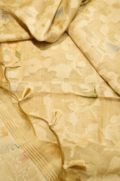 Beige Khadi Chanderi Suit with Embroidery