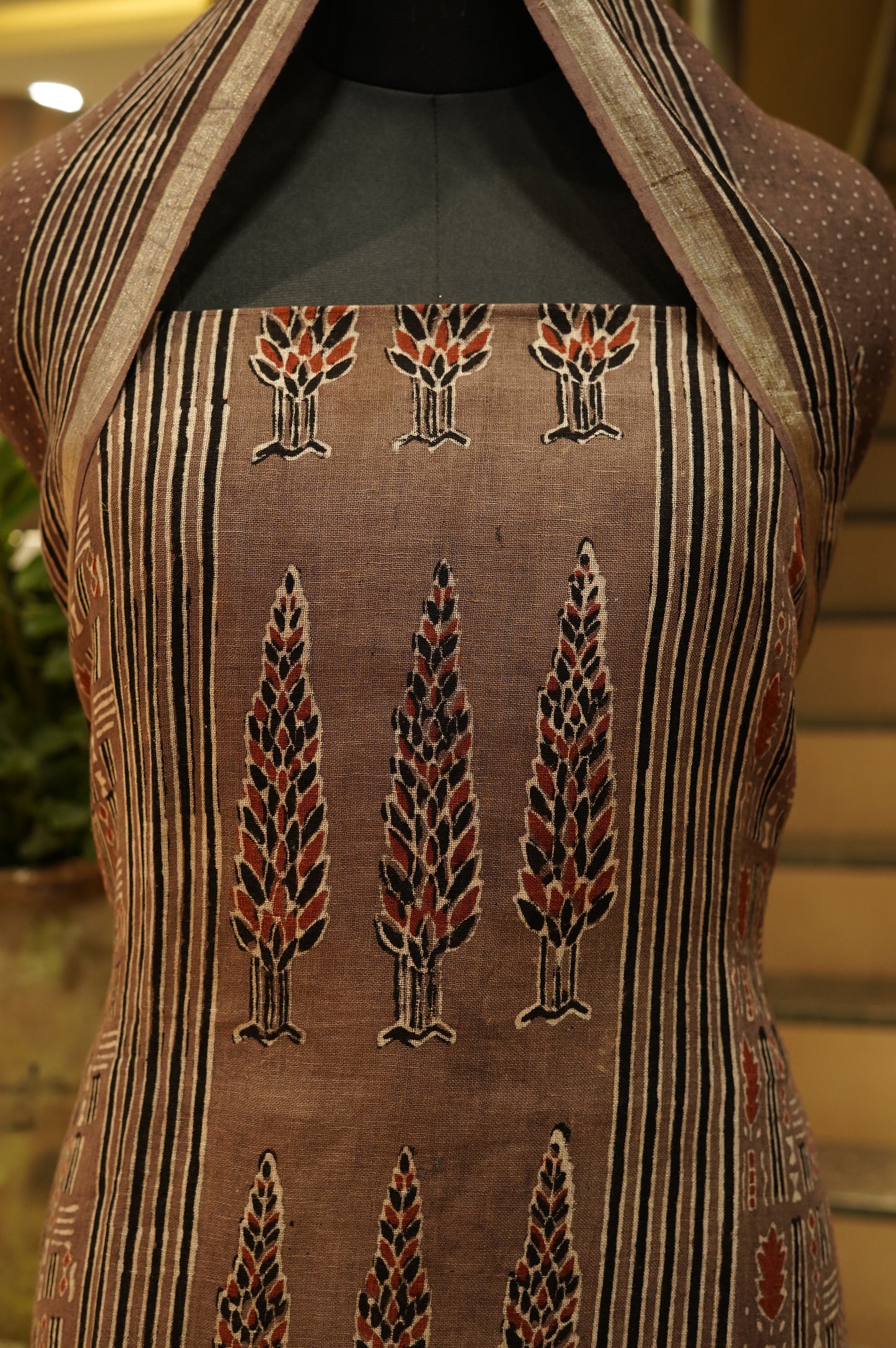 Brown Pure Linen Ajrakh Suit