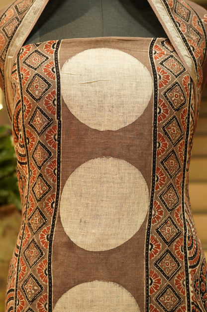 Brown Pure Linen Ajrakh Suit