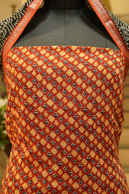 Red Rayon Linen Printed Suit