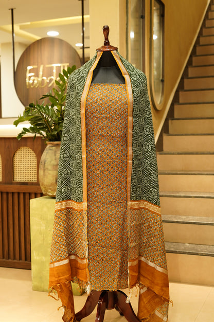 Rust Rayon Linen Printed Suit