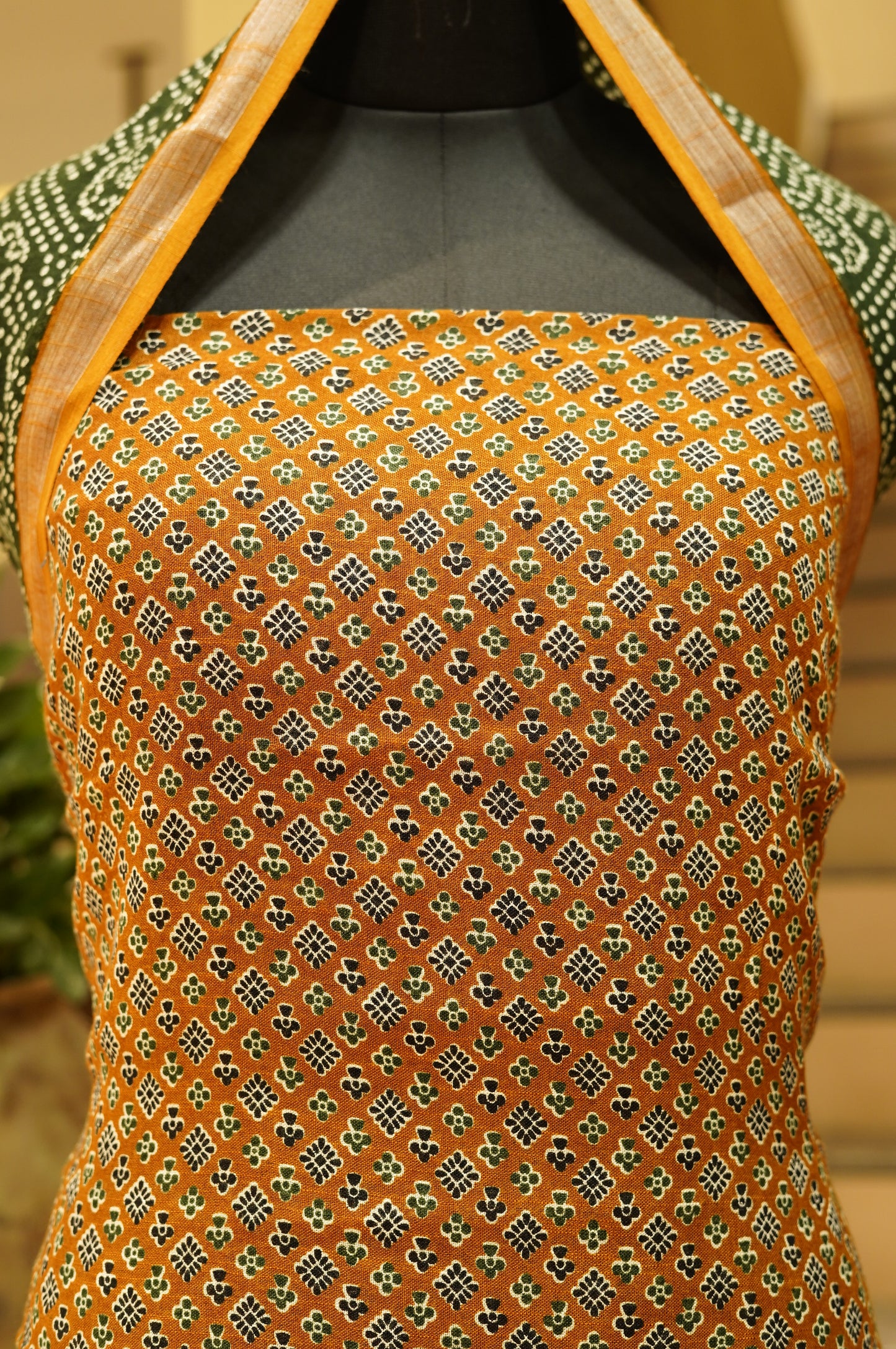 Rust Rayon Linen Printed Suit