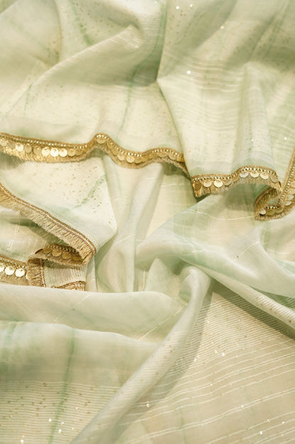 Turquoise Mul Chanderi Suit with Foil Applique Embroidery