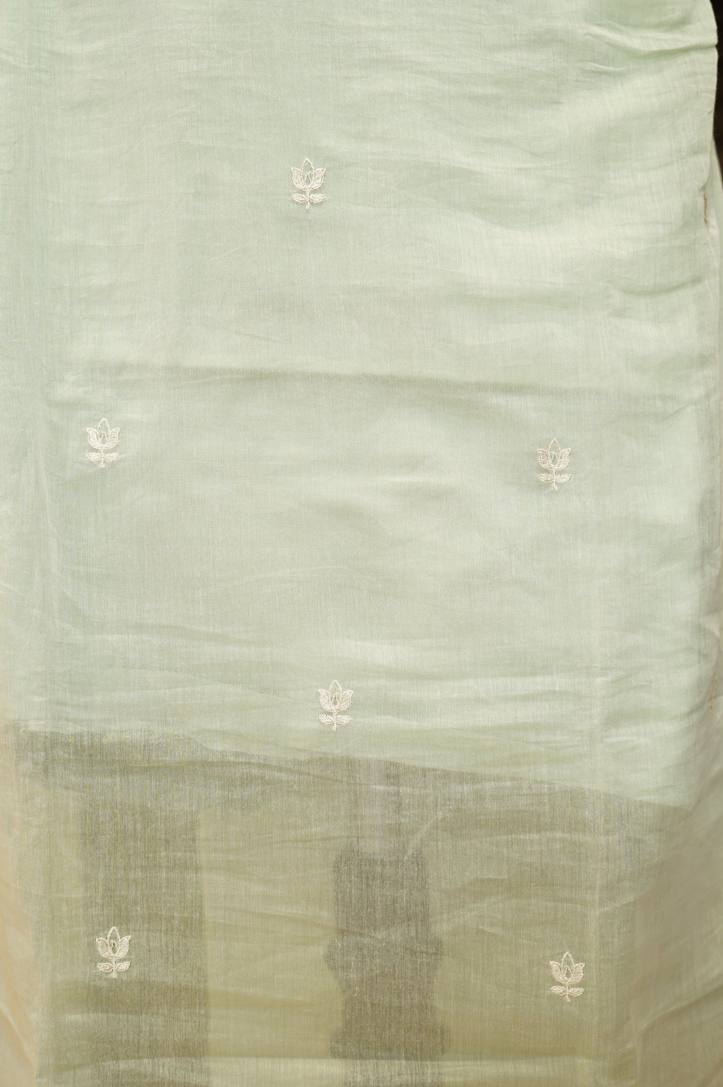 Sea Green Mul Chanderi Suit with Neck Embroidery