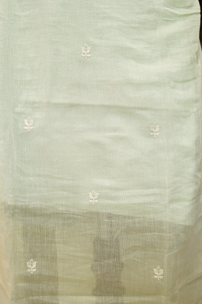 Sea Green Mul Chanderi Suit with Neck Embroidery