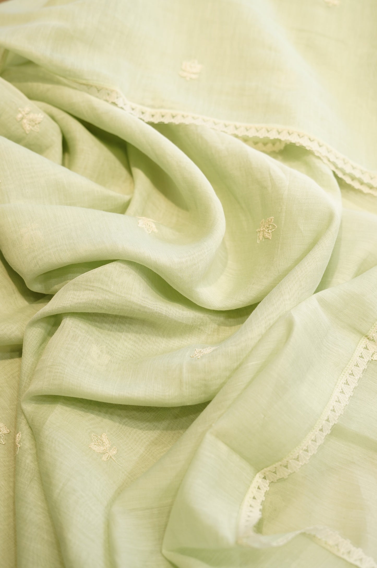 Sea Green Mul Chanderi Suit with Neck Embroidery