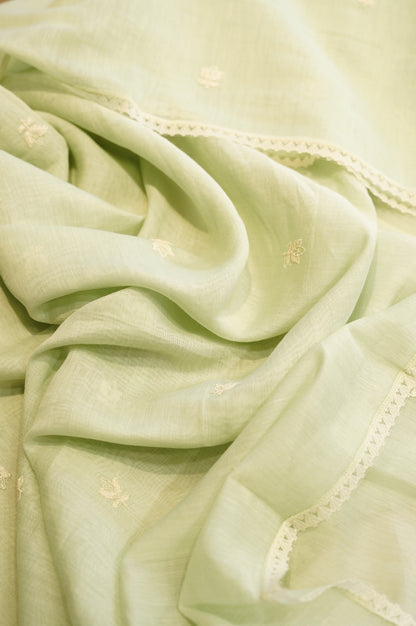 Sea Green Mul Chanderi Suit with Neck Embroidery