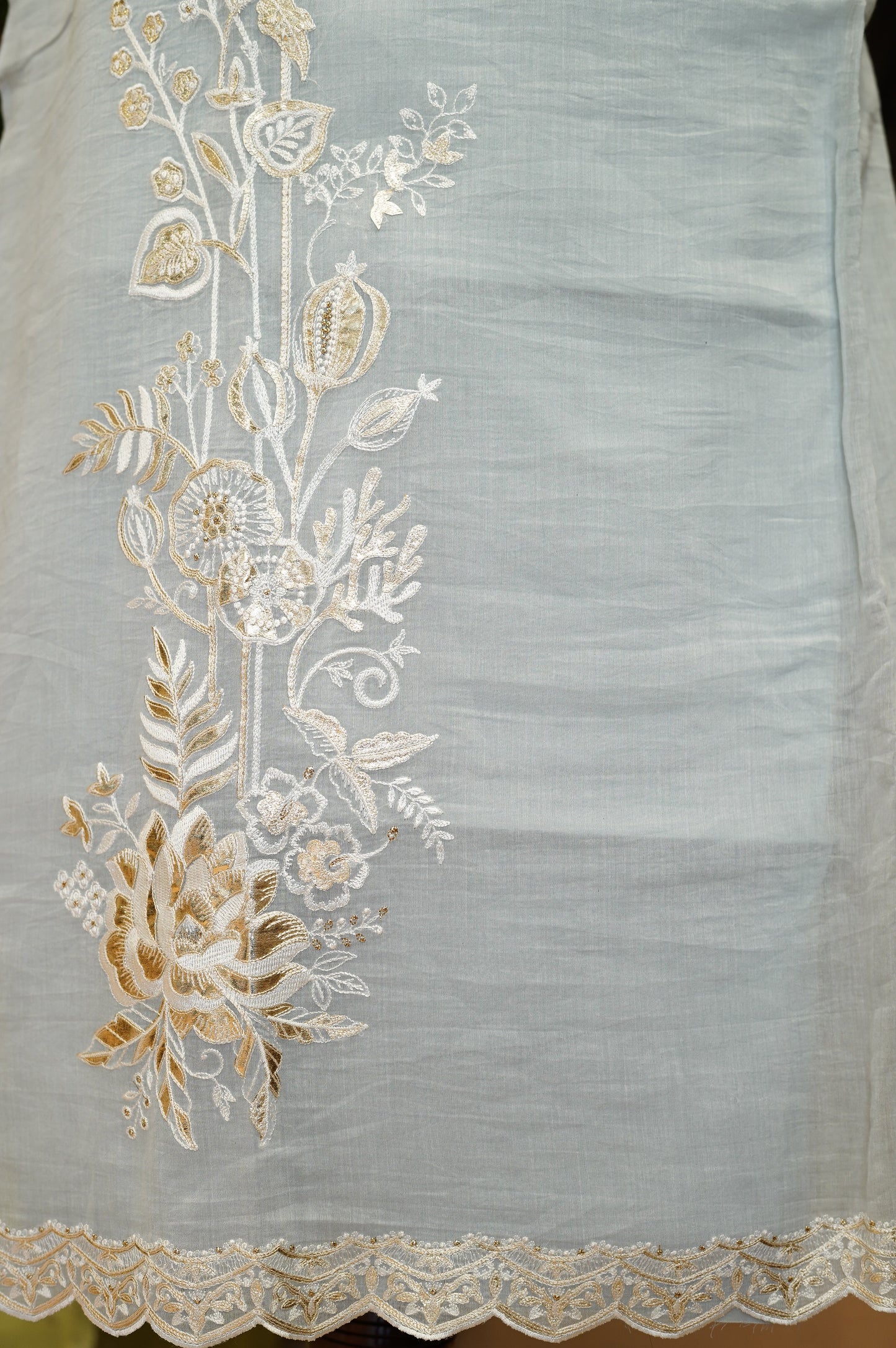 Blue Mul Chanderi Suit with Foil Applique Embroidery