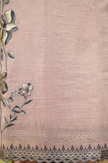 Dusty Pink Mul Chanderi Suit with Foil Applique Embroidery