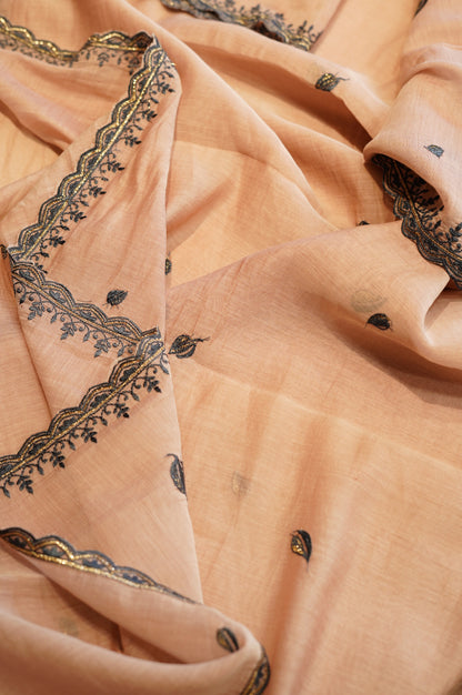 Dusty Pink Mul Chanderi Suit with Foil Applique Embroidery
