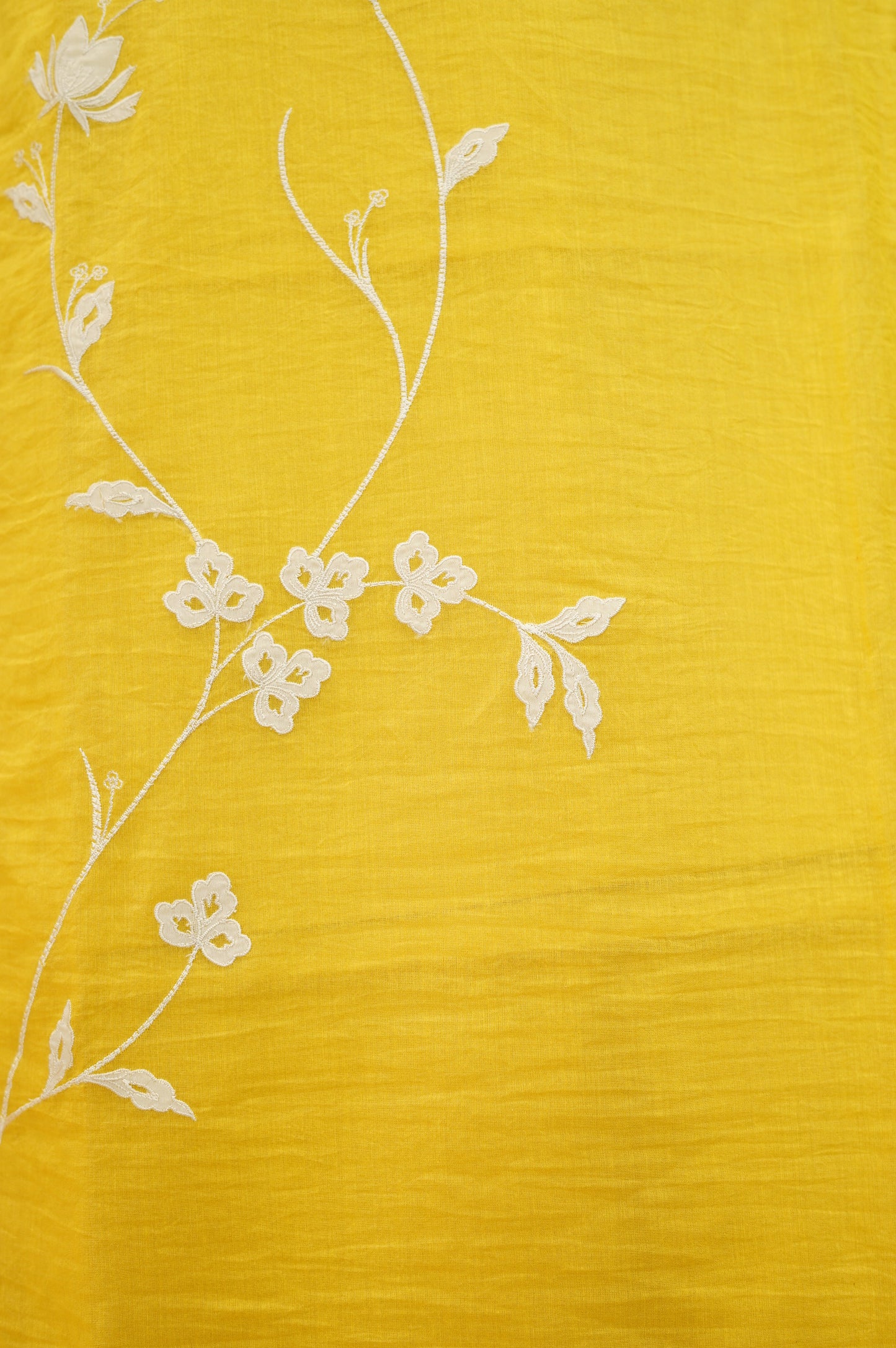 Yellow Mul Chanderi Suit with Applique Embroidery