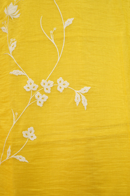 Yellow Mul Chanderi Suit with Applique Embroidery