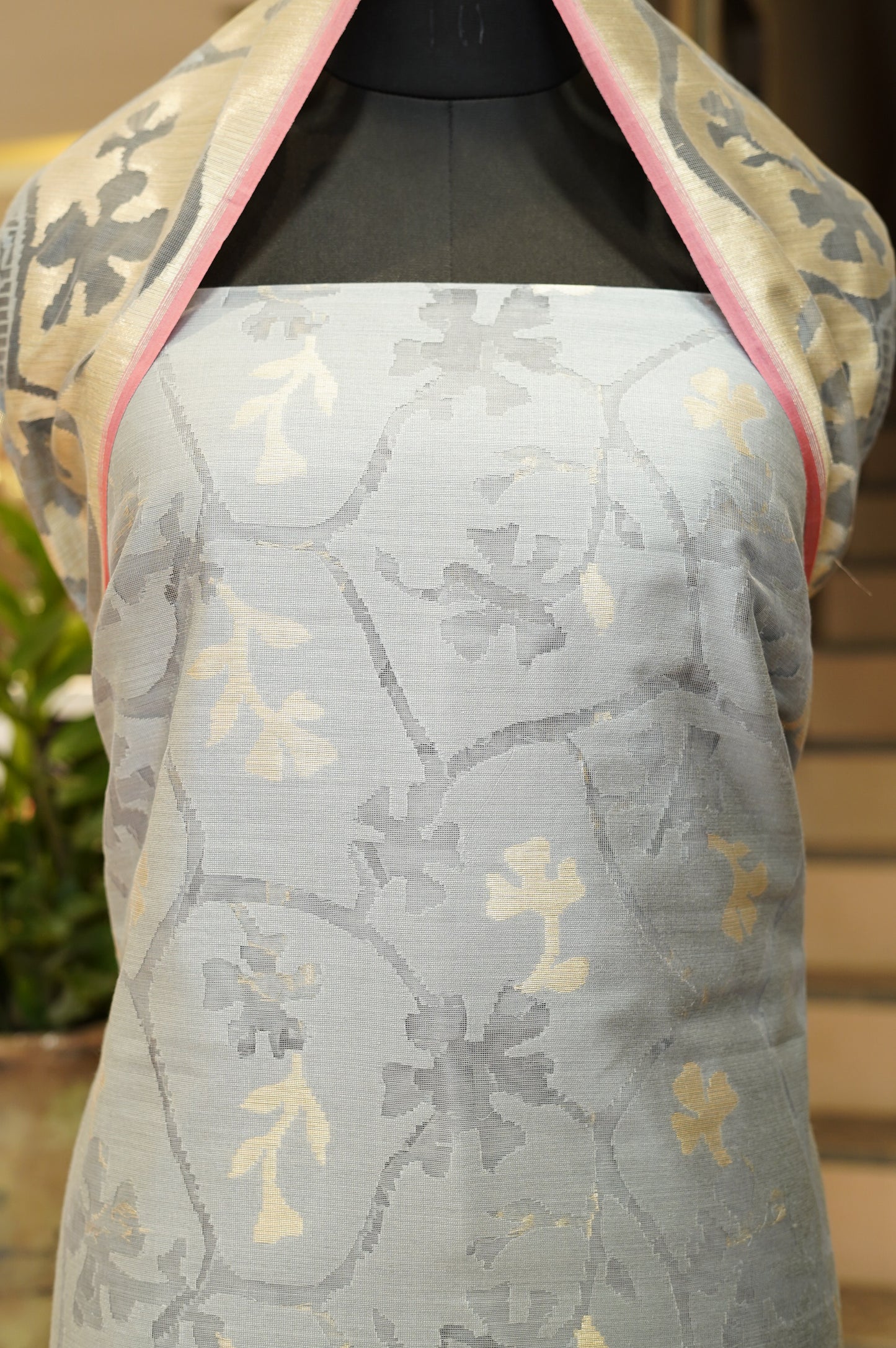 Grey Pure Tussar Silk Jamdani Suit