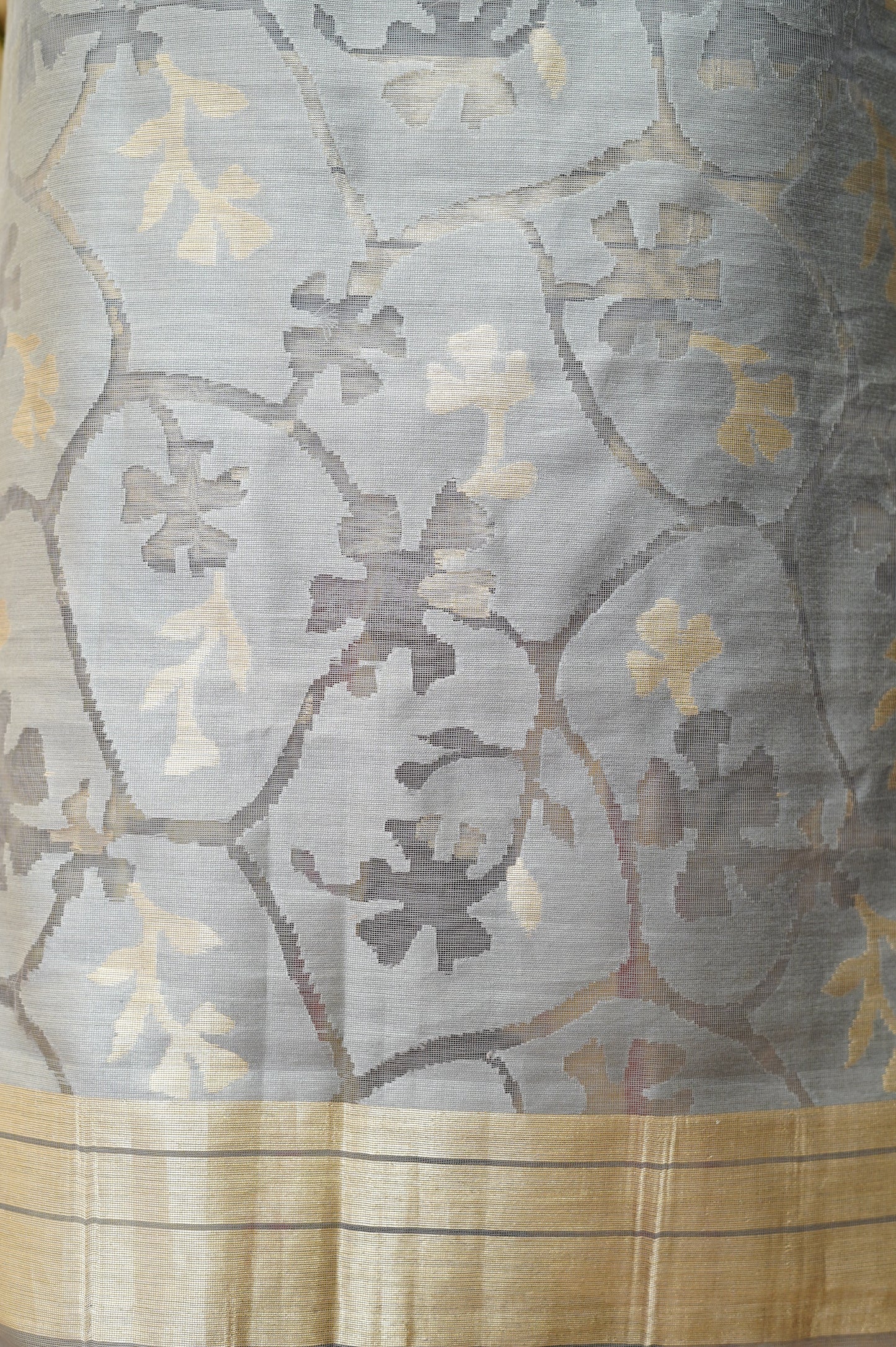 Grey Pure Tussar Silk Jamdani Suit