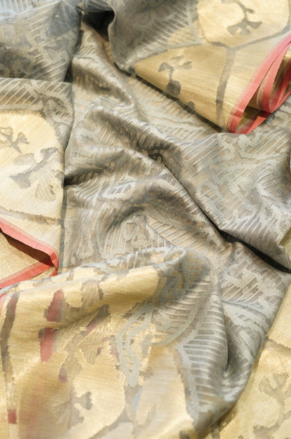 Grey Pure Tussar Silk Jamdani Suit