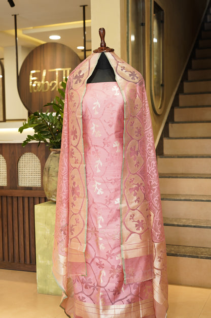 Pink Pure Tussar Silk Jamdani Suit