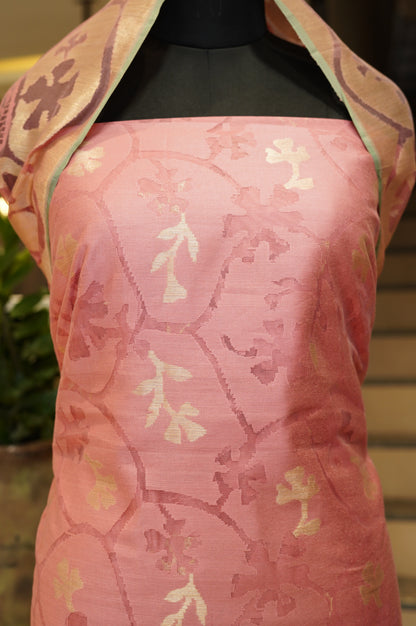 Pink Pure Tussar Silk Jamdani Suit