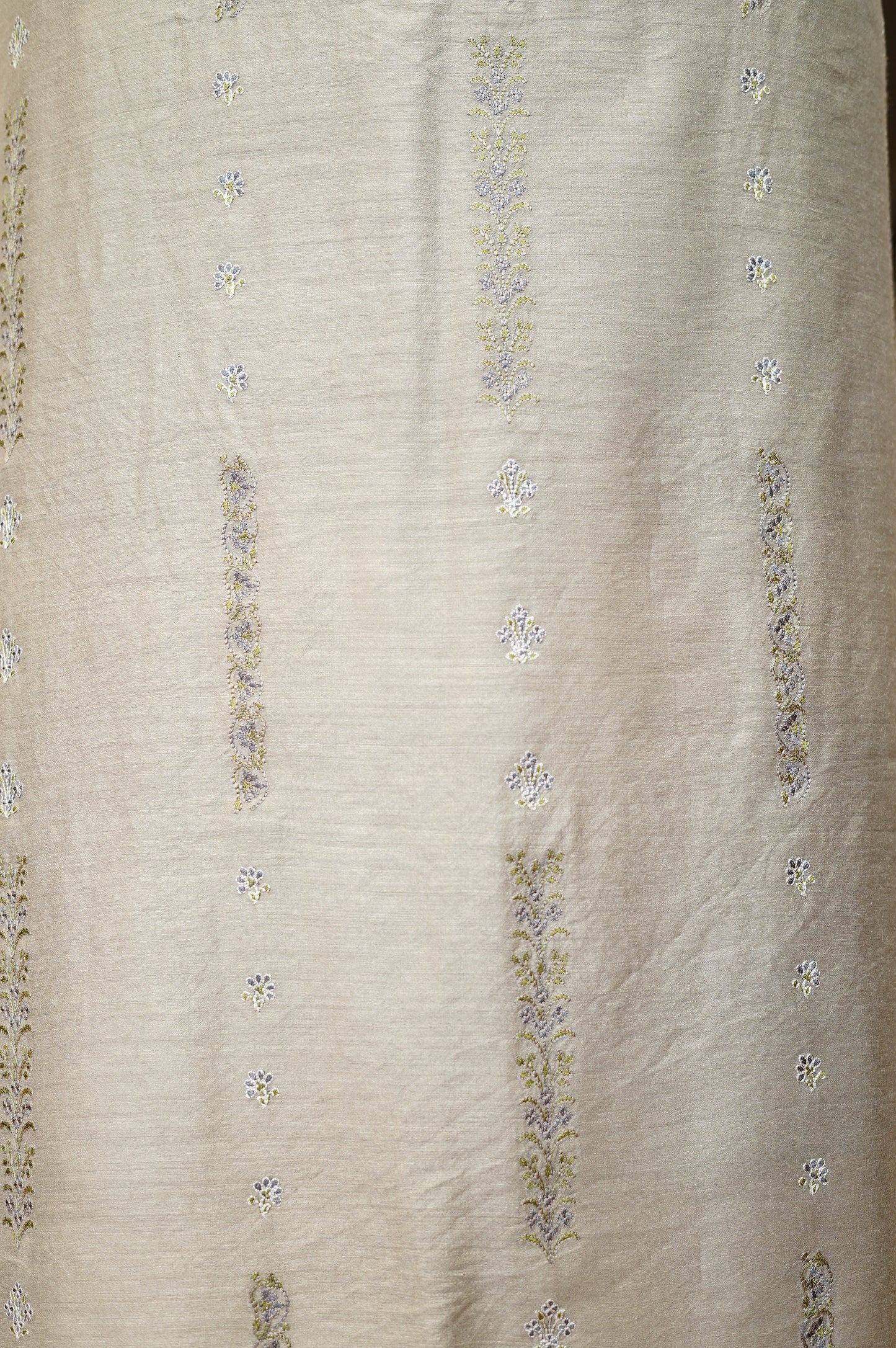 Grey Pure Muga Silk Suit with Embroidery