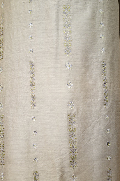 Grey Pure Muga Silk Suit with Embroidery