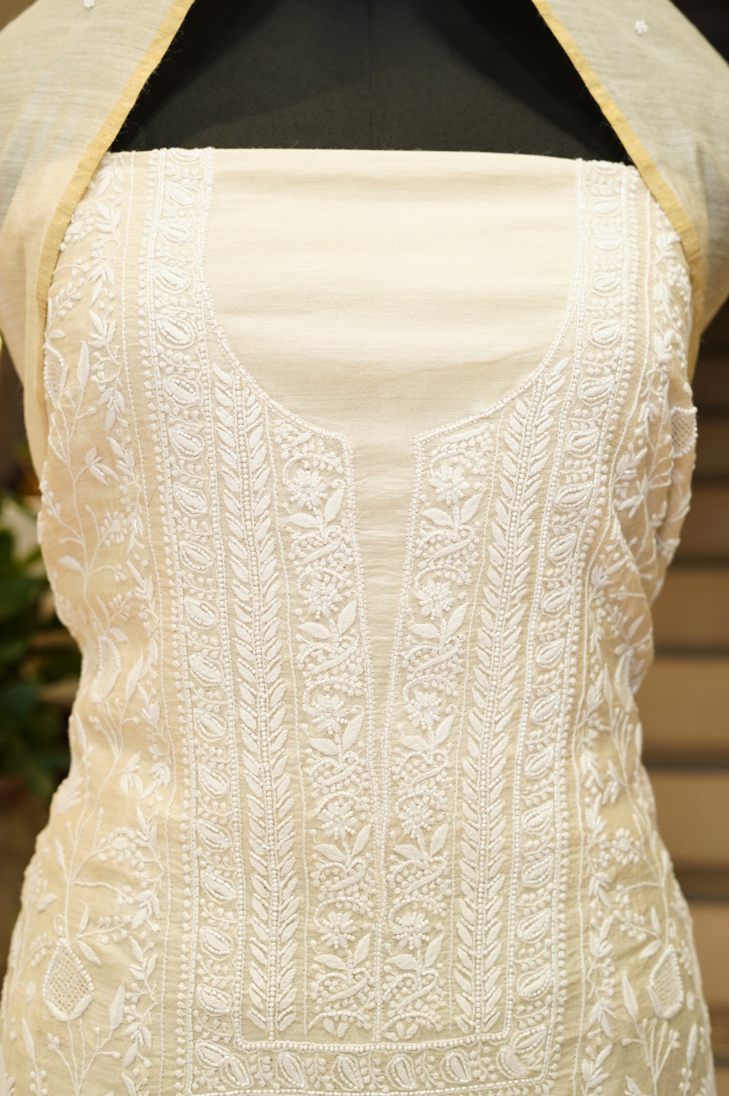 Cream Pure Muga Silk Suit with Lakhnavi Kamdani Hand Work