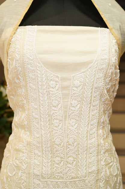 Cream Pure Muga Silk Suit with Lakhnavi Kamdani Hand Work