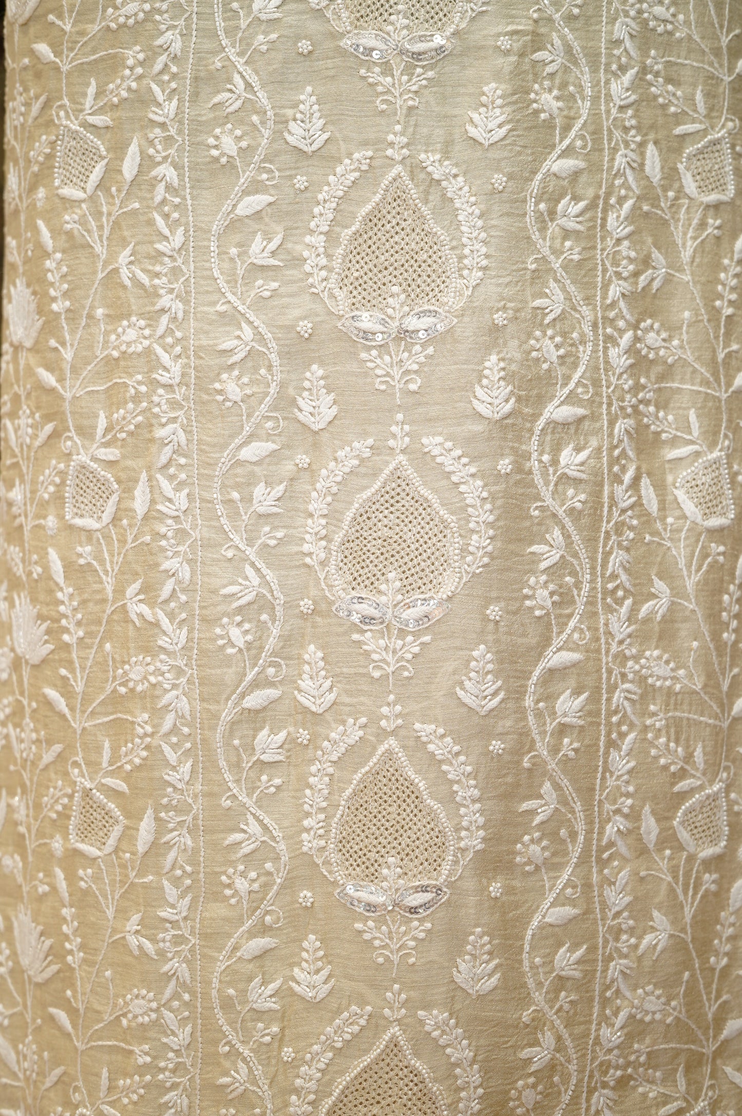 Cream Pure Muga Silk Suit with Lakhnavi Kamdani Hand Work