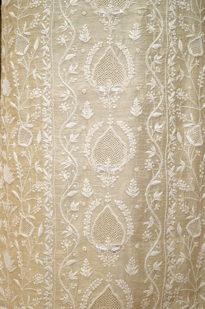 Cream Pure Muga Silk Suit with Lakhnavi Kamdani Hand Work