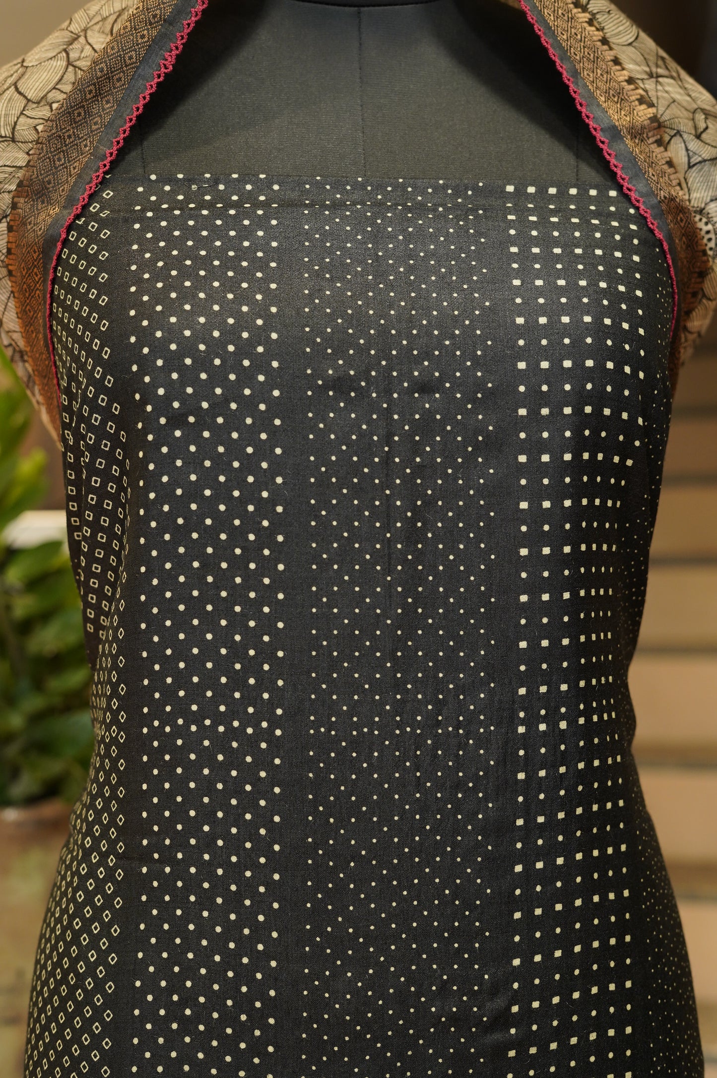 Black Pure Muga Silk Printed Suit
