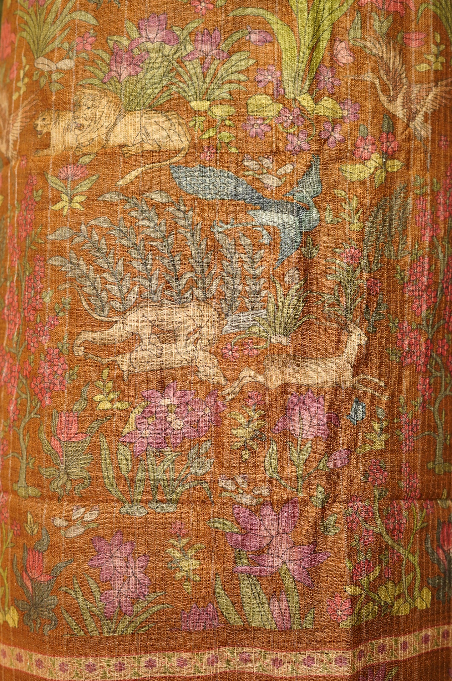 Rust Pure Tussar Silk Suit with Shikara Print