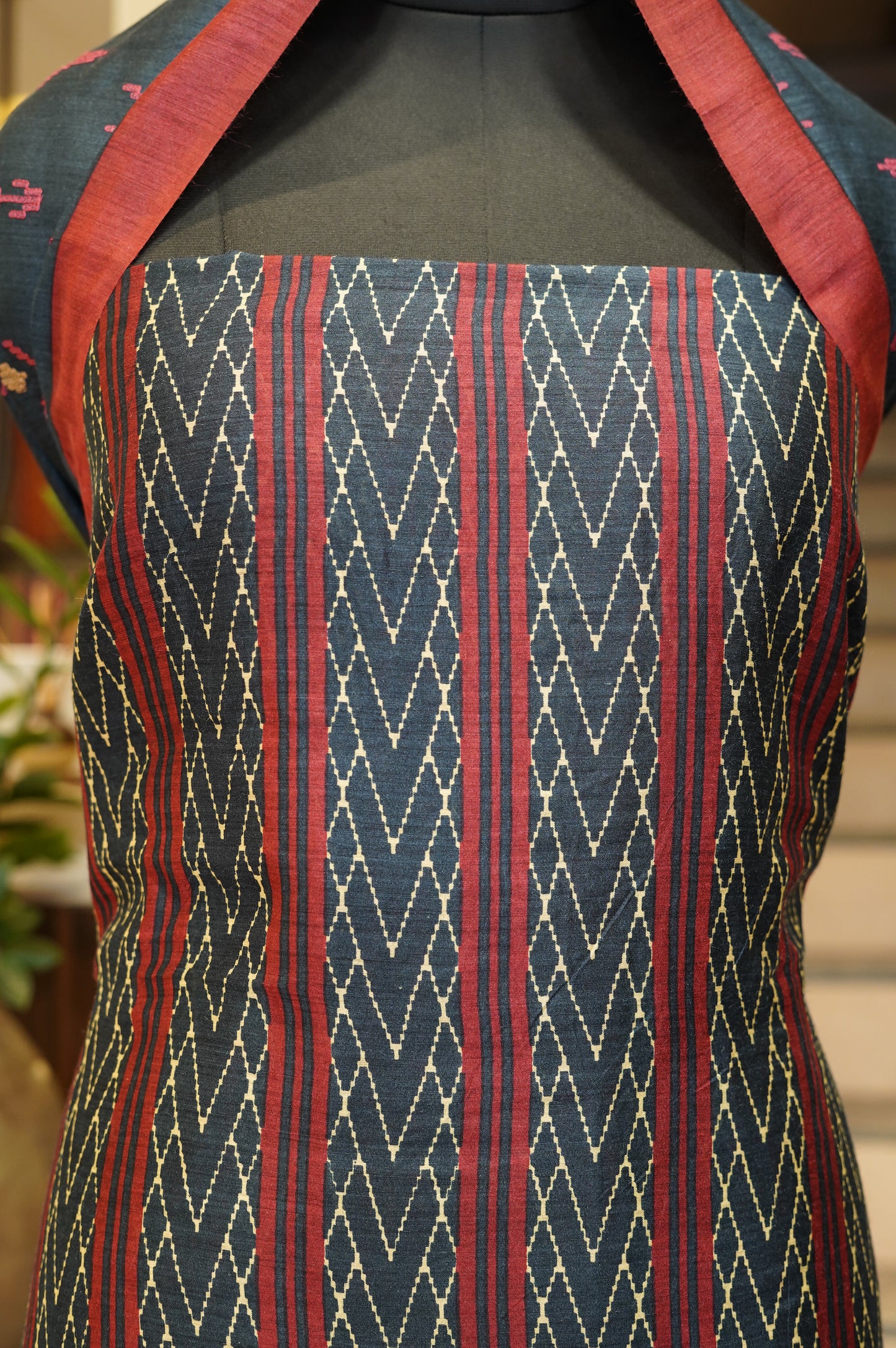 Blue Pure Muga Silk Printed Suit