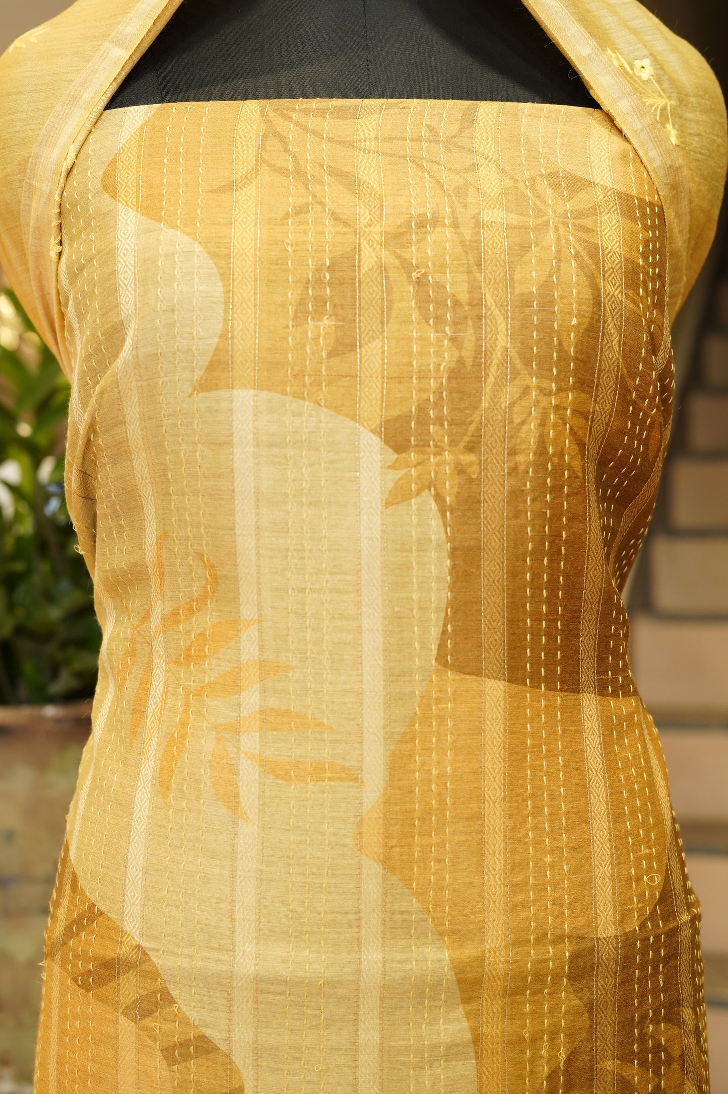 Mustard Pure Muga Silk Suit with Katha Work