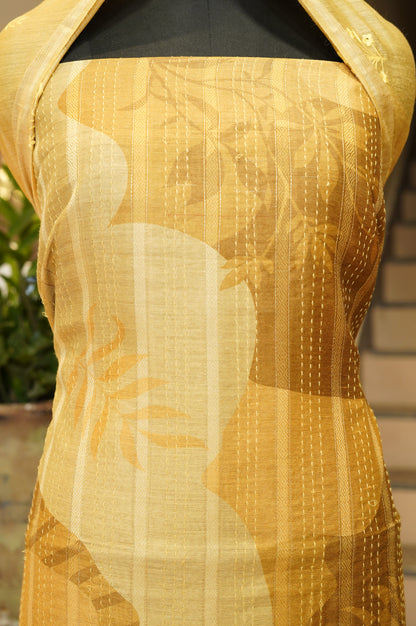 Mustard Pure Muga Silk Suit with Katha Work