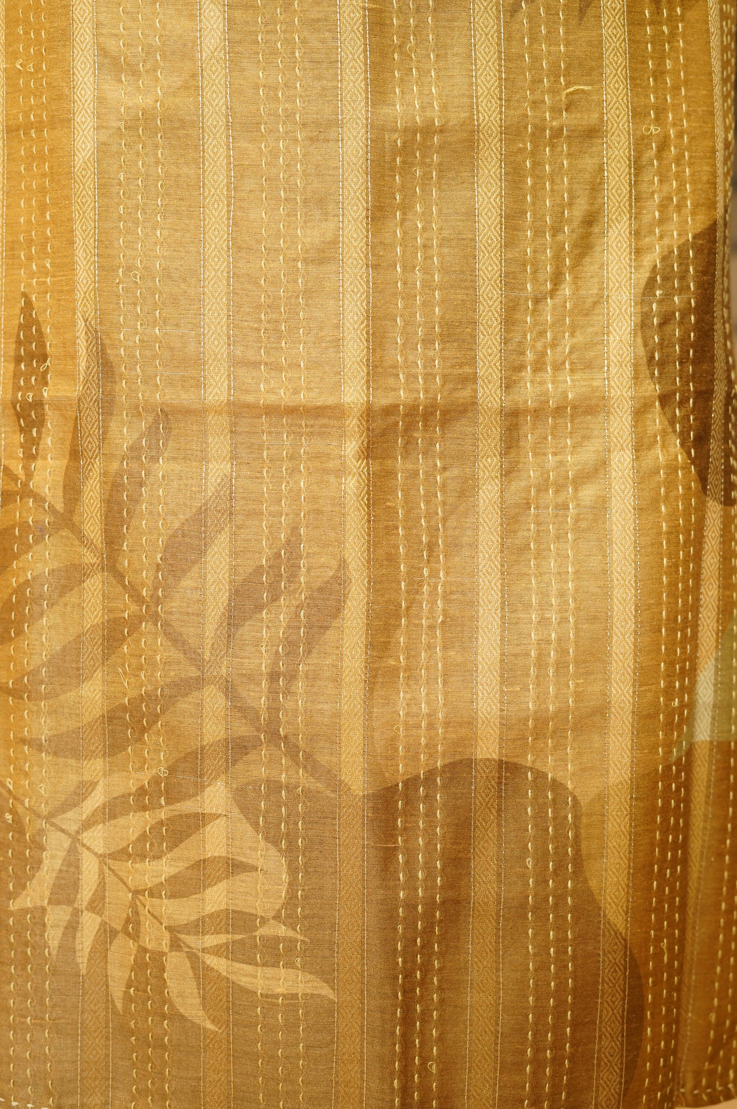 Mustard Pure Muga Silk Suit with Katha Work