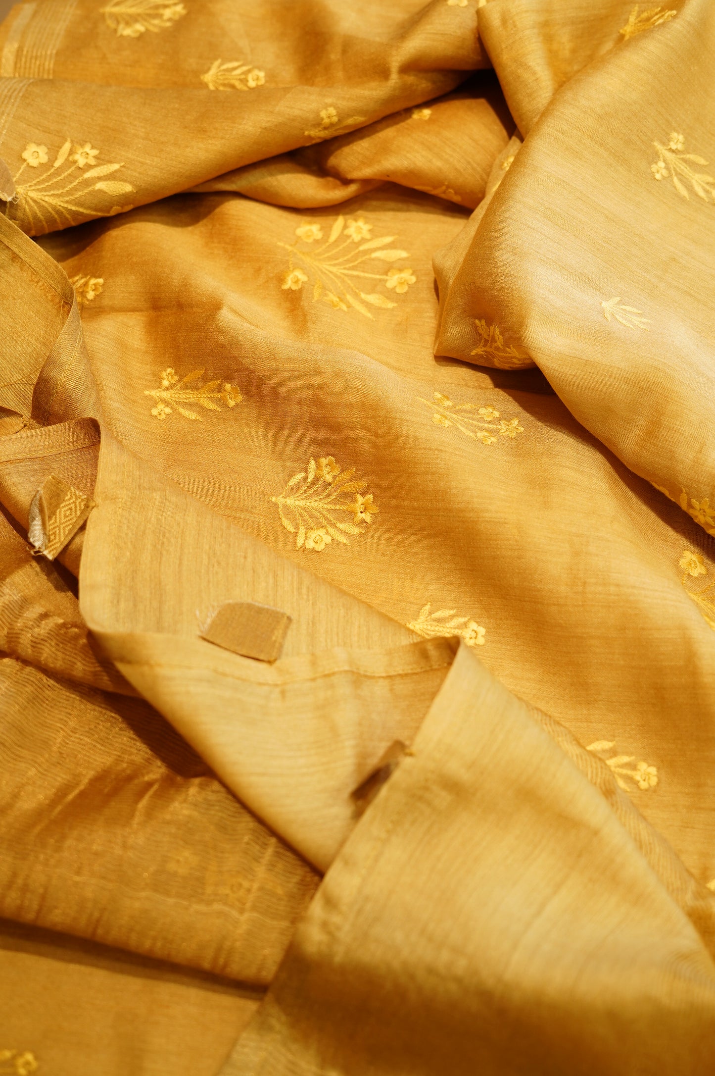 Mustard Pure Muga Silk Suit with Katha Work