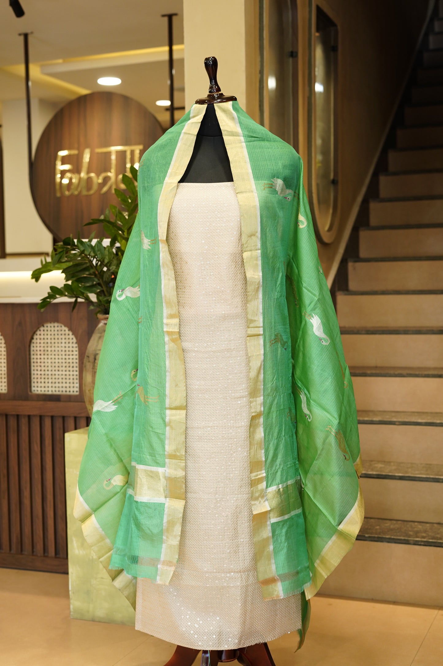 Ivory Mul Chanderi Embroidered Suit