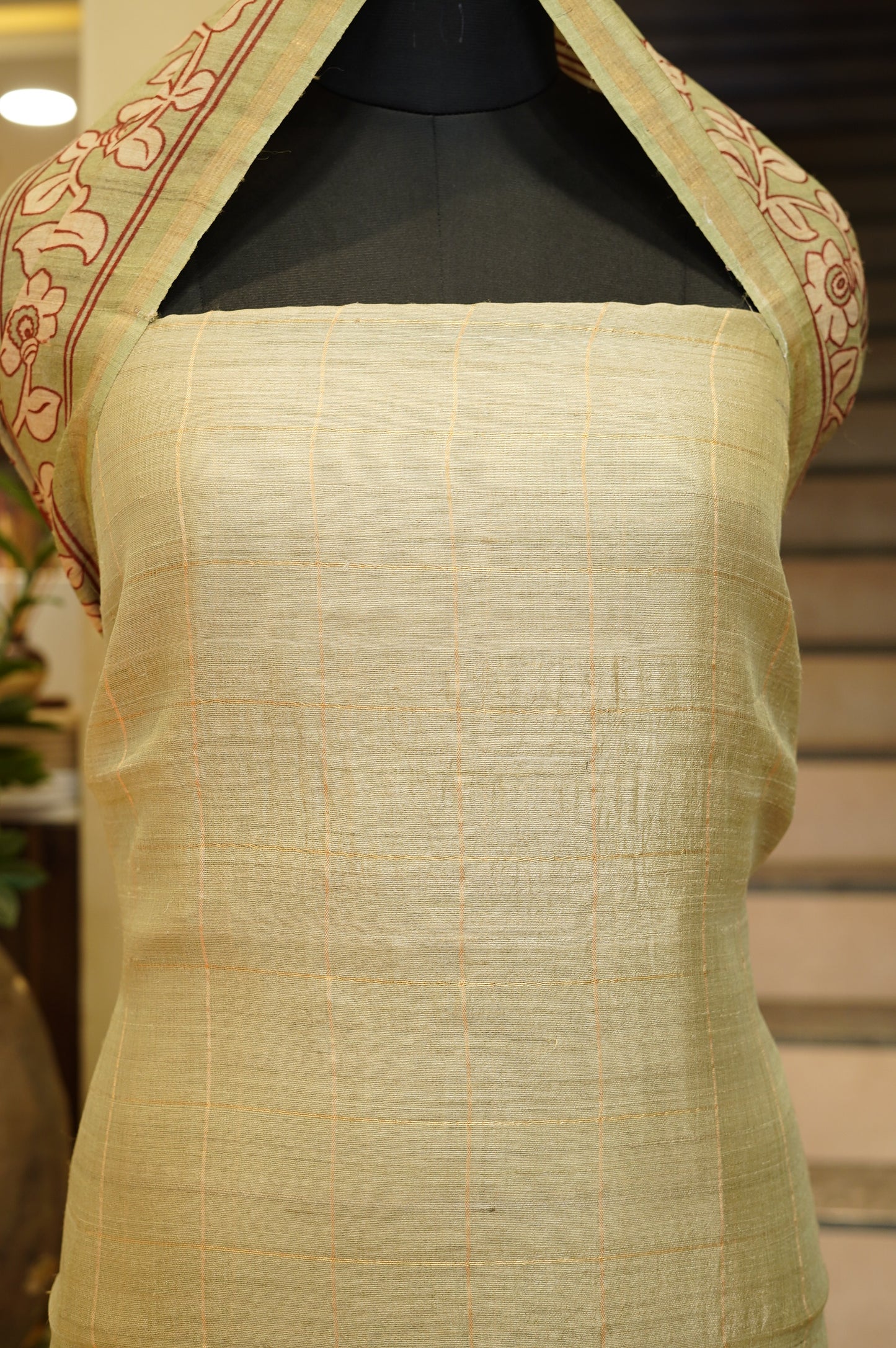 Green Pure Tussar Silk Suit with Self Zari Weaving
