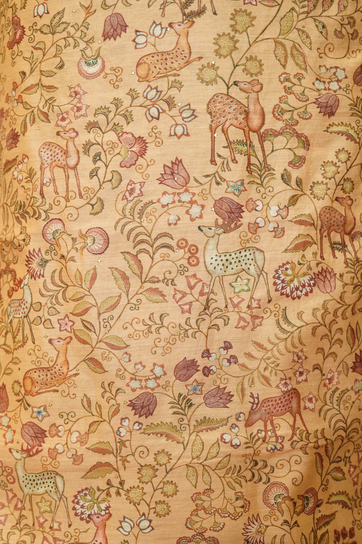 Beige Pure Muga Silk Printed Suit with Mukaish Work