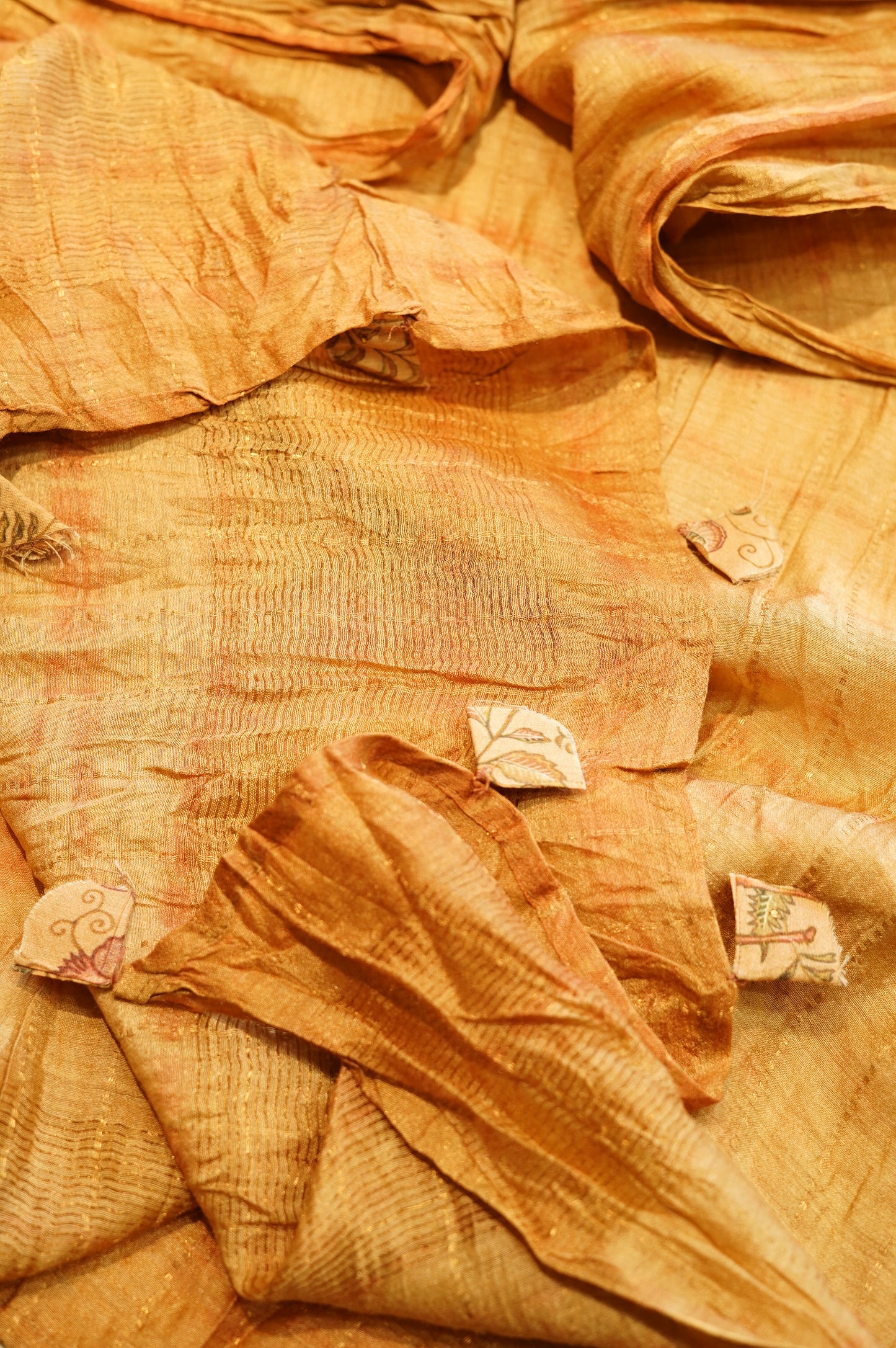 Beige Pure Muga Silk Printed Suit with Mukaish Work