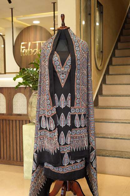 Black Modal Ajrakh Suit