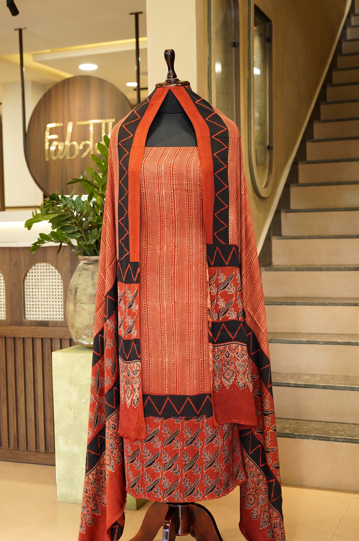 Red Modal Ajrakh Suit