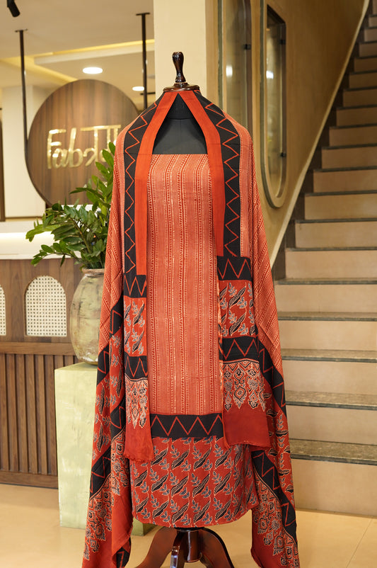 Red Modal Ajrakh Suit