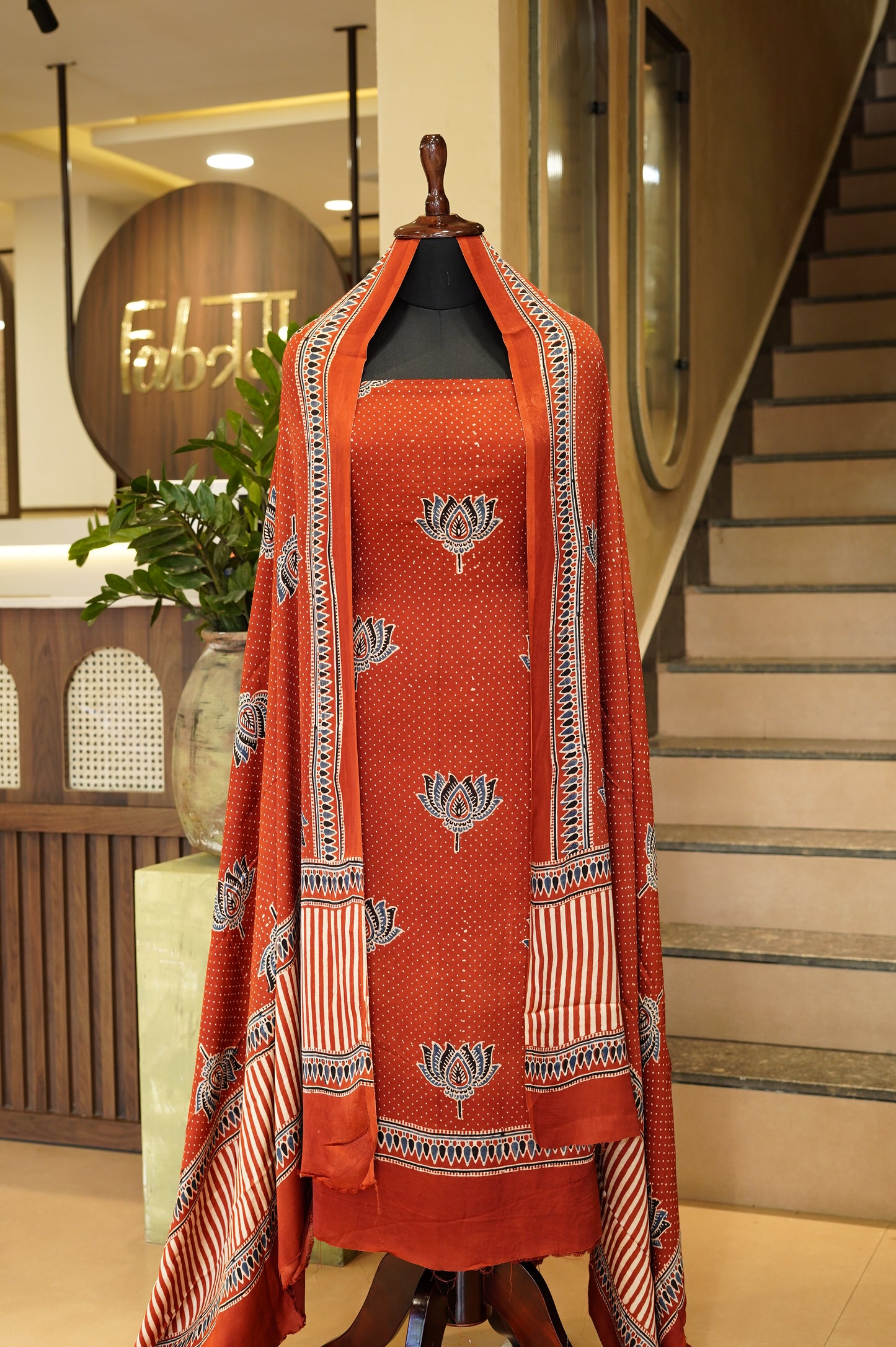 Red Modal Ajrakh Suit