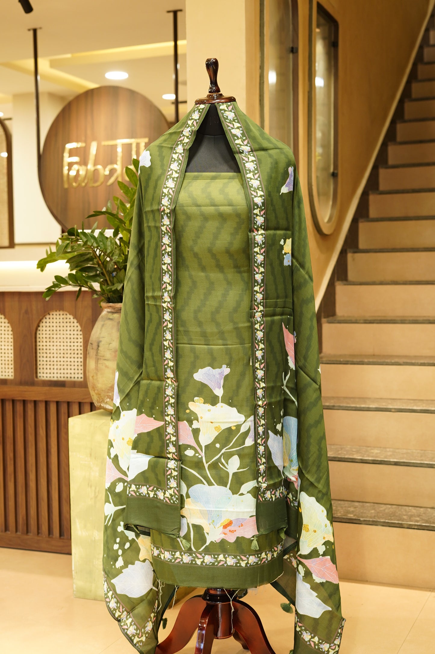 Green Modal Silk Printed Suit