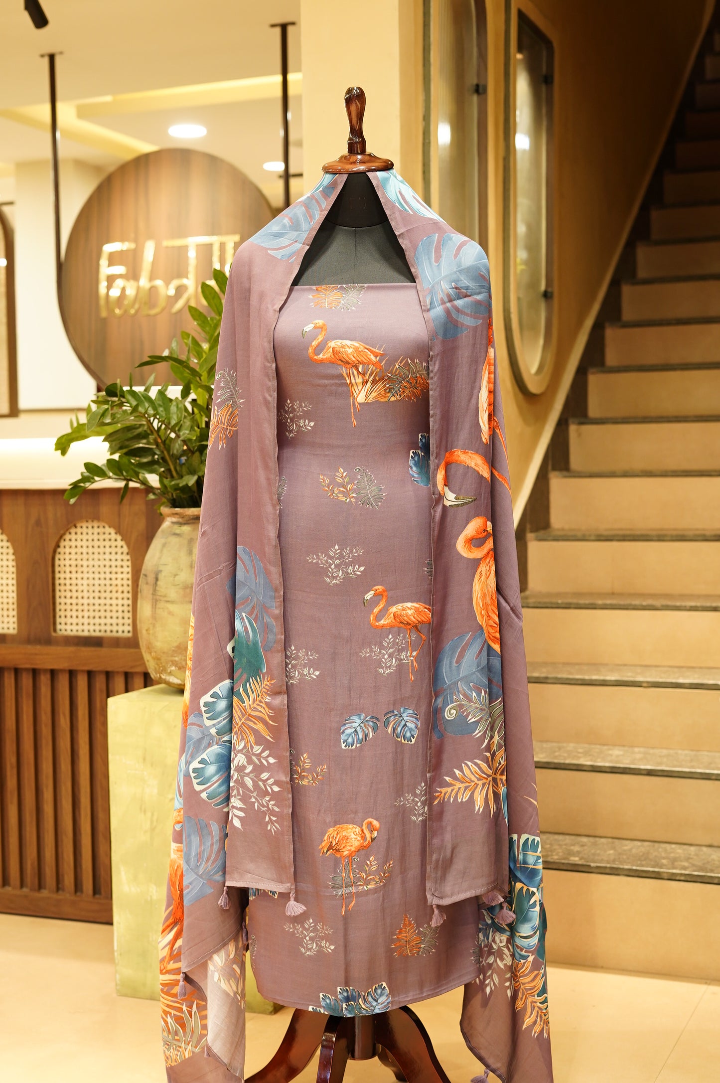 Wine Modal Silk Printed Suit