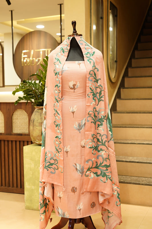 Pink Modal Silk Printed Suit