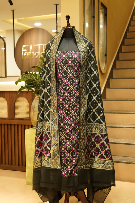Black Chanderi Jacquard Suit