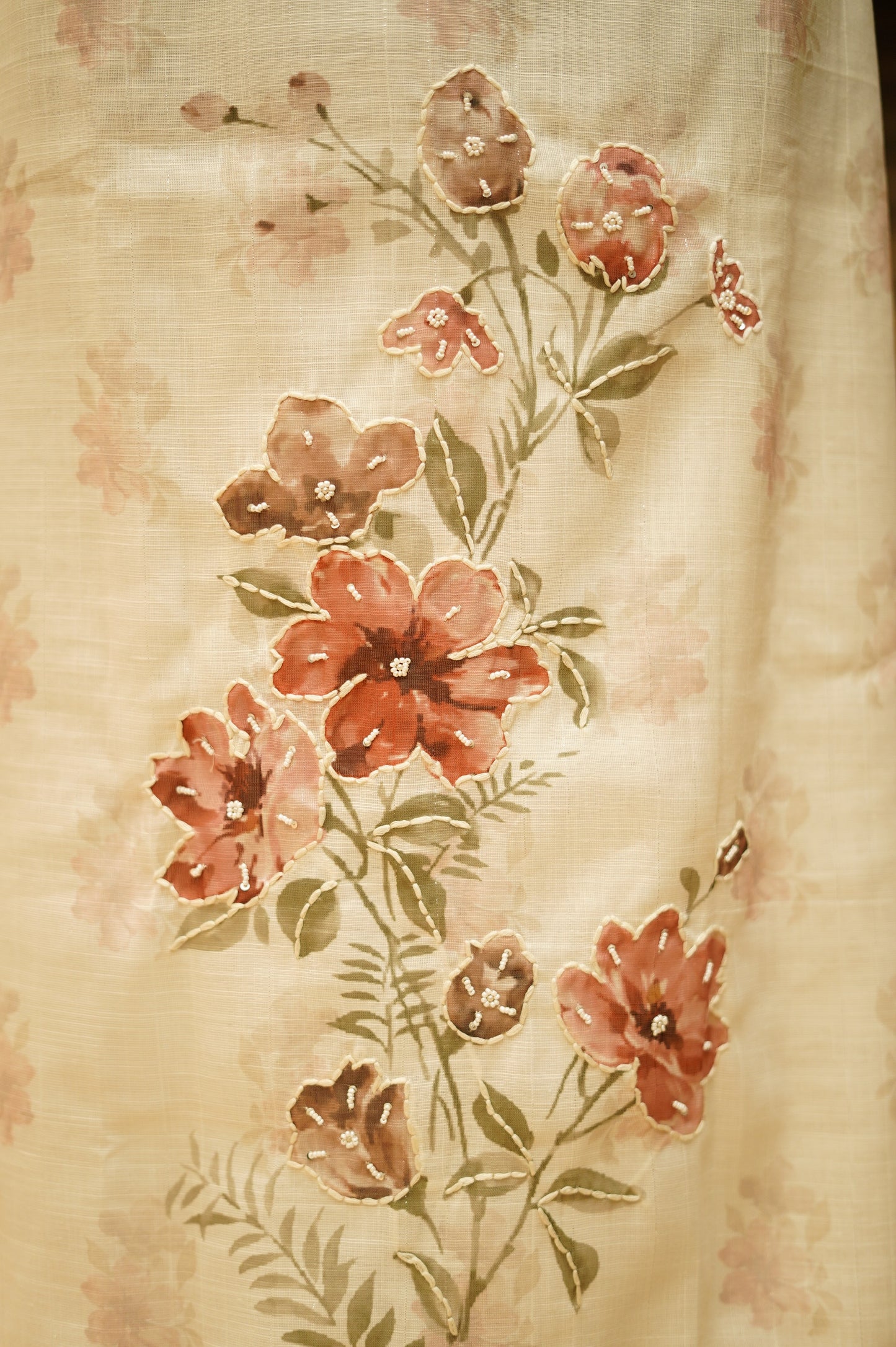 Off White Printed Linen Suit